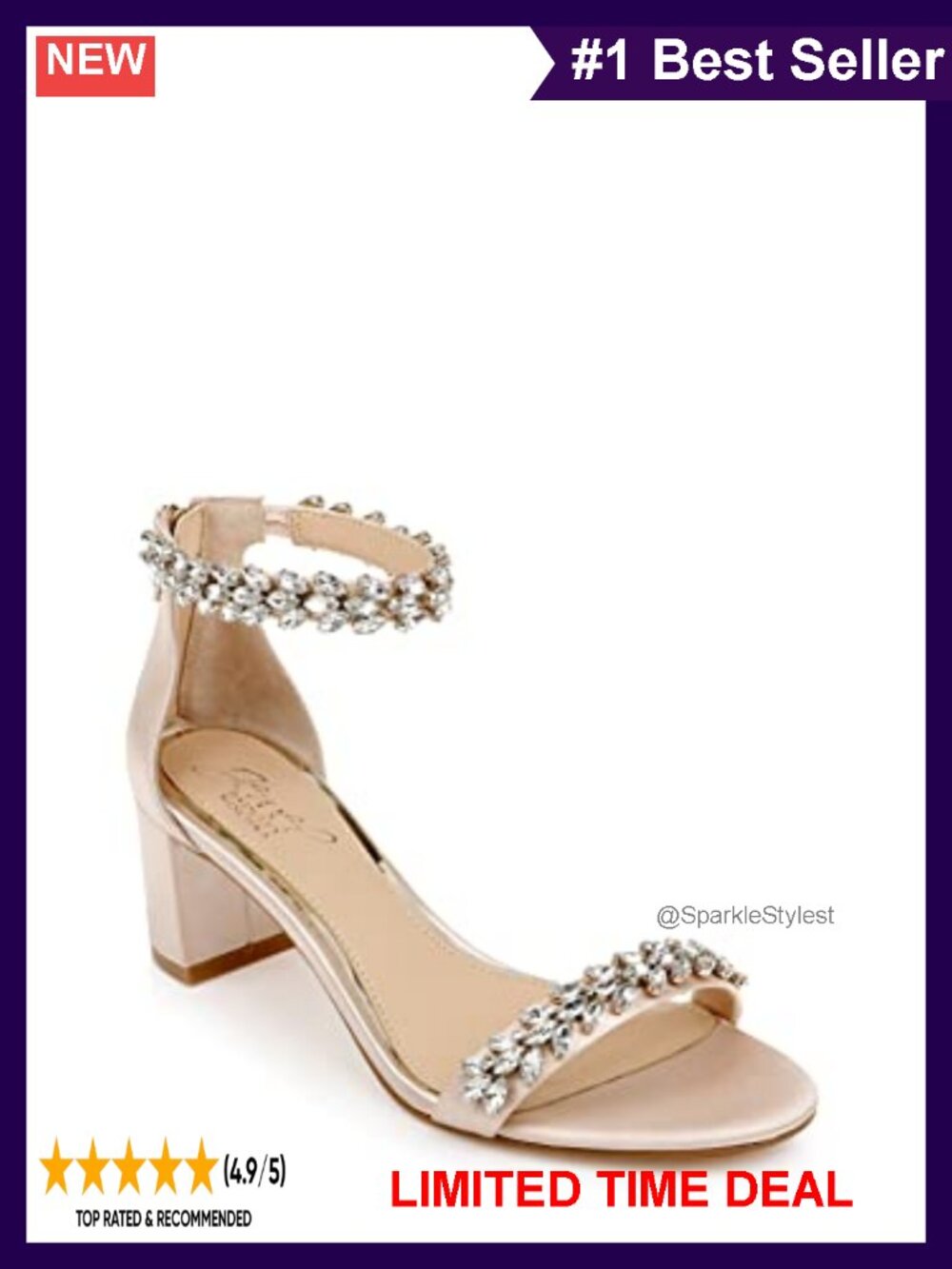 Rhinestone Embellished Satin Evening Sandals with Block Heel